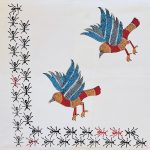 Red & Blue Shade Flying Birds Design White Colour Cushion Cover