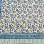 Small Blue & Green Flower Jaal Design White Colour Table Cover