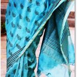 Black Leaf Butta Design Shiny Teal Chanderi Silk Saree