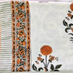 Orange & Dark Green Floral Design Print Colour Dohar