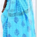 Blue Flower Butta Design Light Blue Kota Doria Saree
