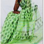Green Flower Butta Design Light Green Kota Doria Saree