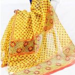 Red Flower Butta Design Light Yellow Kota Doria Saree