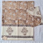 White Floral Jaal Design In Light Brown Gud Block Bed Sheet