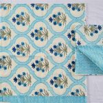 Sky Blue Flower Buta Design White Colour Bedsheet