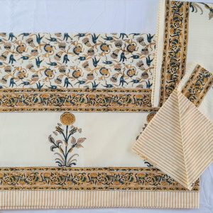 Yellow Green Floral Jaal Design White Bed Sheet