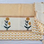 Yellow Strips & Yellow Flower Design White Bed Sheet