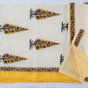 Yellow Triangular Floral Bel Design White Bed Sheet