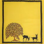 Colourful Tree & Deer Design Deep Yellow Colour Cushion Cover