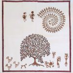Colourful Tree & Warli  Design  White Colour Cushion Cover