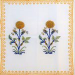 Deep Yellow & Blue  Floral Design  White Colour Cushion Cover