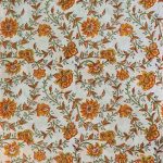 Yellow & Orange Floral Jal Design, White Colour Cotton Dress Material