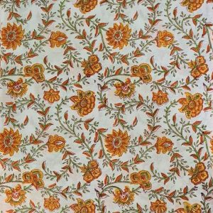 Yellow & Orange Floral Jal Design, White Colour Cotton Dress Material
