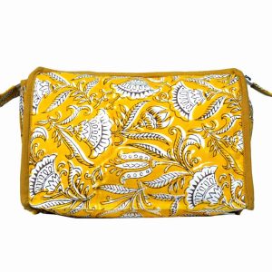 White Floral  jaal  Design Deep Yellow gad print Multipurpose / Toiletry Bag