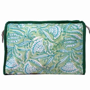 White Floral  jaal  Design Light Green gad print Multipurpose / Toiletry Bag