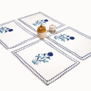 Blue & Turquoise  Floral Buta design Table Napkins (Set of 4)