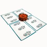 Turquoise & Grey Floral Buta design Table Napkins (Set of 4)