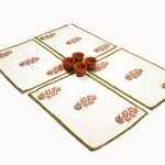 Orange & Green Leaves Buta design Table Napkins (Set of 4)