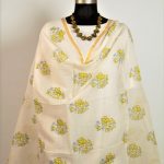 Lemon yellow colour flower design White colour Chanderi Dupatta