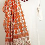 Orange & pastel red colour Flower design Mal-Mal  Dupatta