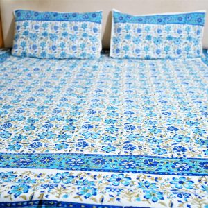Turquoise blue & Blue floral jaal Bedsheet